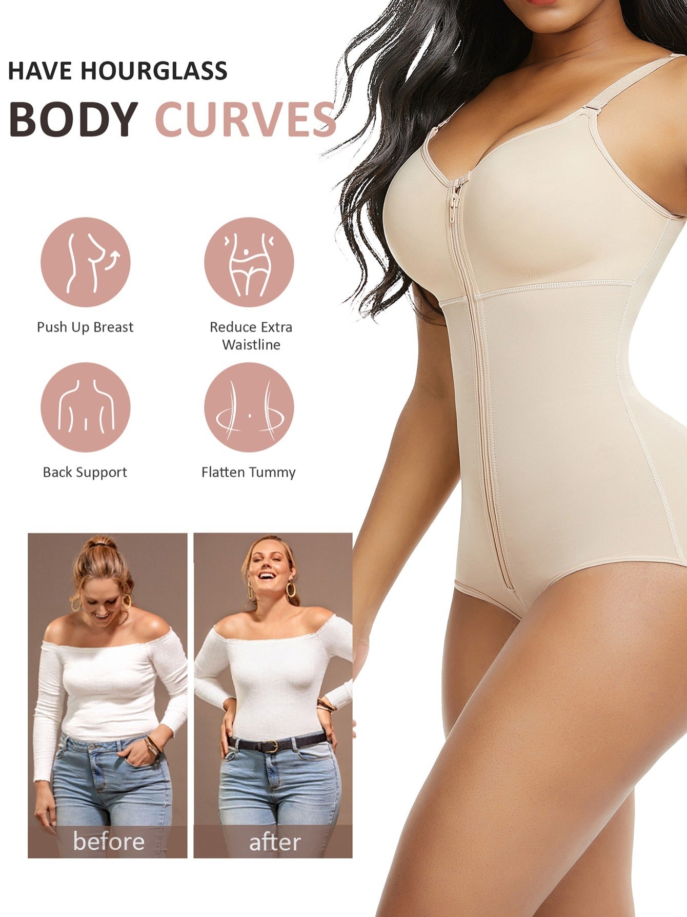 Colombianas Body Shaper Tummy Control Shapewear Zipper Full Bust Corset Bodysuits – view 9