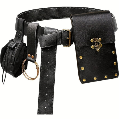 Costume Accessories - Renaissance Belt Set 3Pcs - Medieval Belt Pouch Coin Purse & Skirt - product detail view 5