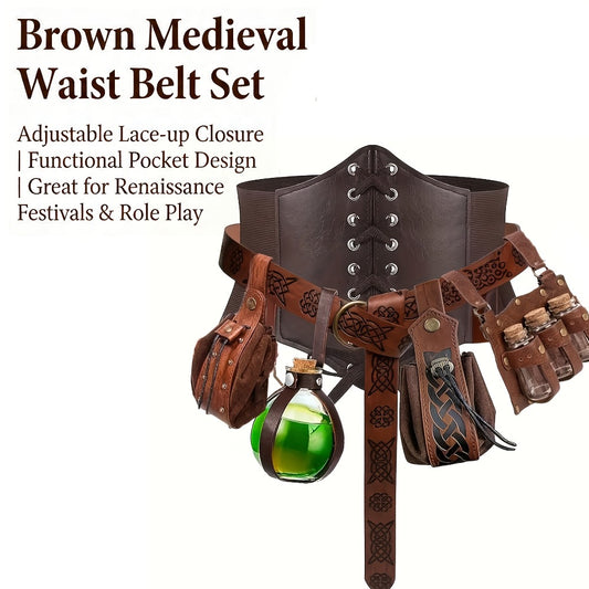 Costume Accessories - Renaissance Corset Set 6PCS Medieval Belt, Pouches, Waist Guard & Cork - main product view