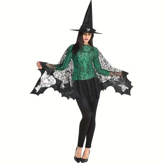 Costume Accessory - Halloween Cloak Women Black Spider Web Bat Shawl Cape Magic Witch Wrap - main product view