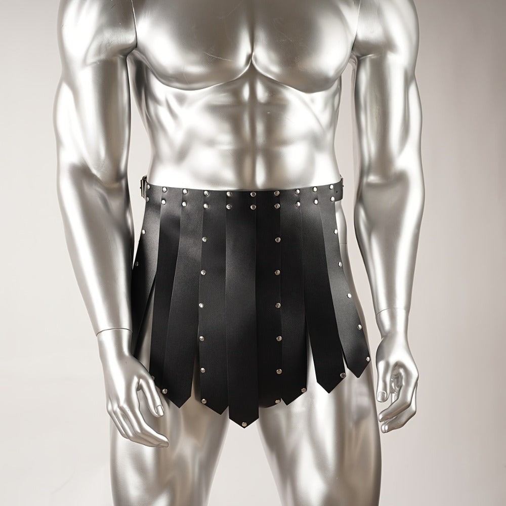 Costume Accessory - Men's Gothic Gladiator Skirt Black Faux Leather Tassel Harness Belt with - main product view