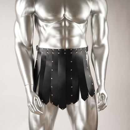 Costume Accessory - Men's Gothic Gladiator Skirt Black Faux Leather Tassel Harness Belt with - main product view