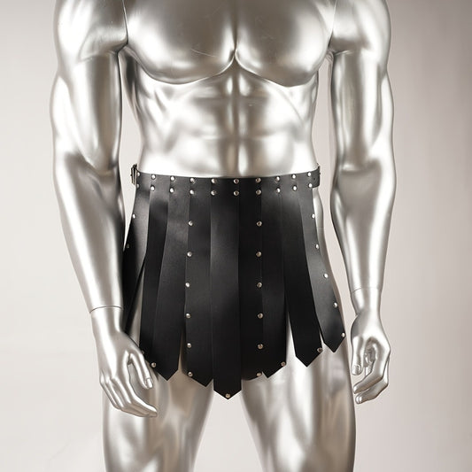 Costume Accessory - Men's Gothic Gladiator Skirt Black Faux Leather Tassel Harness Belt with - main product view