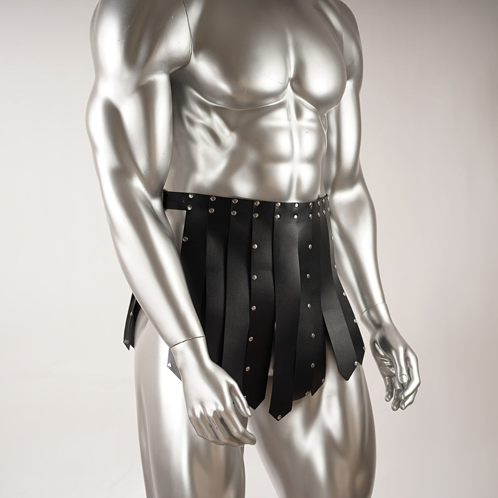 Costume Accessory - Men's Gothic Gladiator Skirt Black Faux Leather Tassel Harness Belt with - product detail view 2