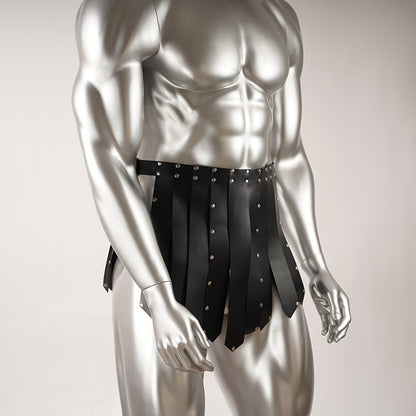 Costume Accessory - Men's Gothic Gladiator Skirt Black Faux Leather Tassel Harness Belt with - product detail view 2