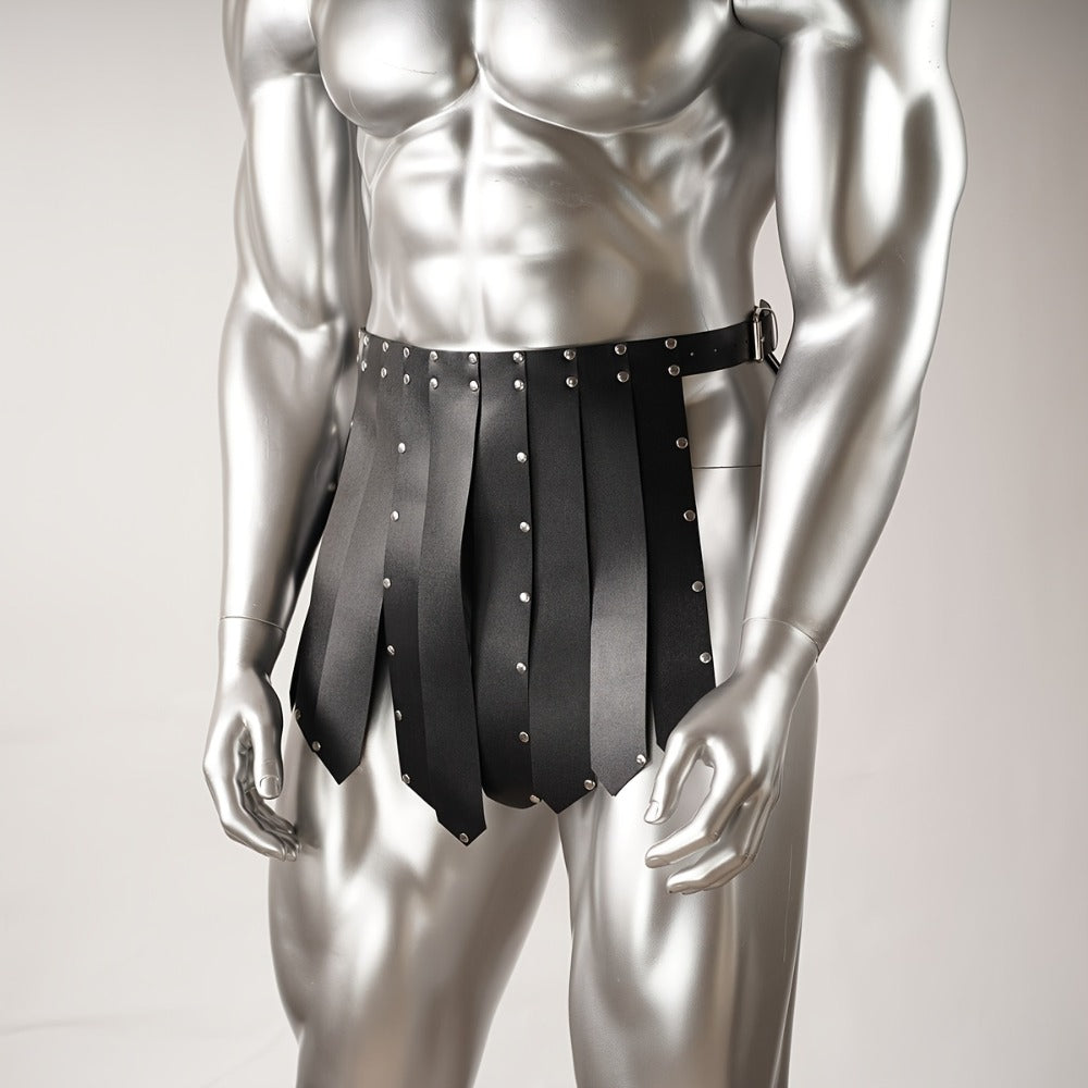Costume Accessory - Men's Gothic Gladiator Skirt Black Faux Leather Tassel Harness Belt with - product detail view 3