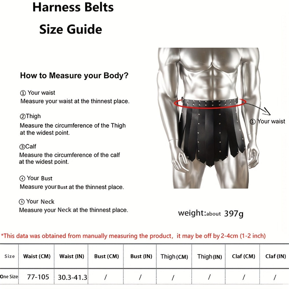 Costume Accessory - Men's Gothic Gladiator Skirt Black Faux Leather Tassel Harness Belt with - product detail view 4