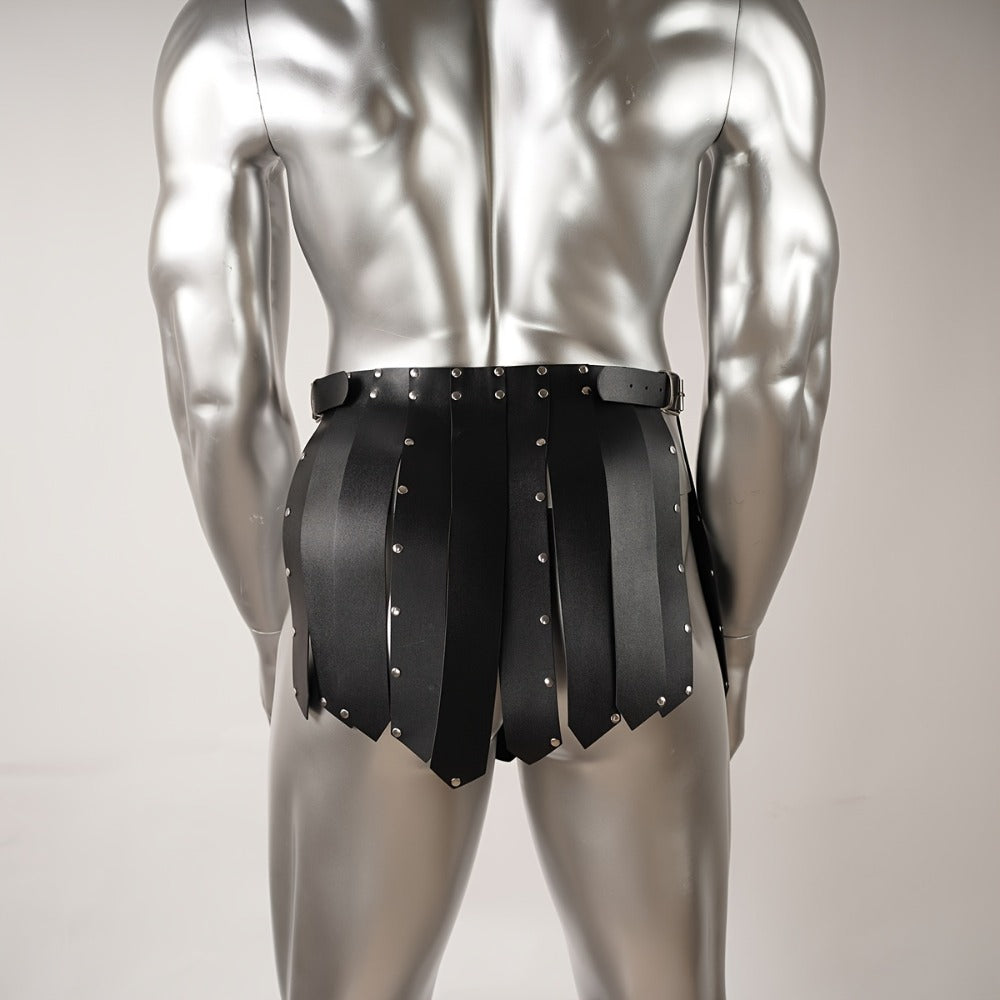 Costume Accessory - Men's Gothic Gladiator Skirt Black Faux Leather Tassel Harness Belt with - product detail view 5