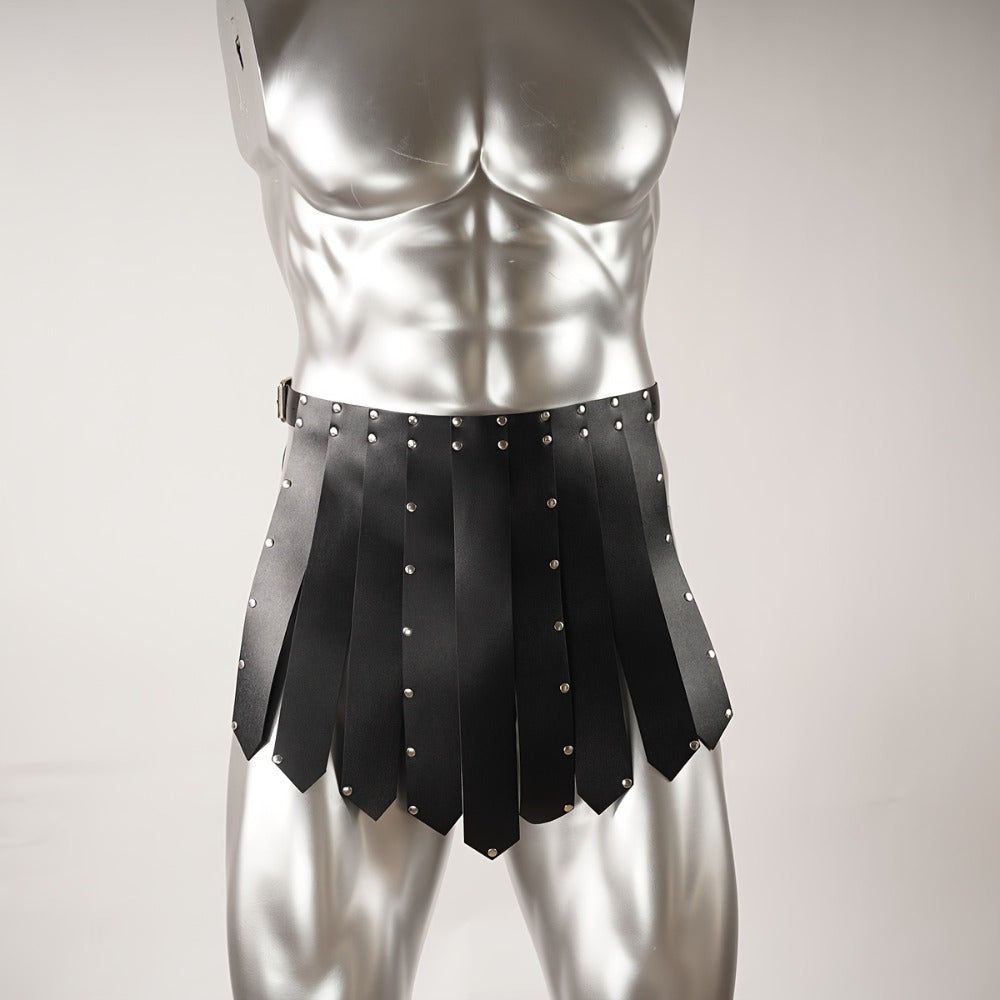 Costume Accessory - Men's Gothic Gladiator Skirt Black Faux Leather Tassel Harness Belt with - product detail view 6