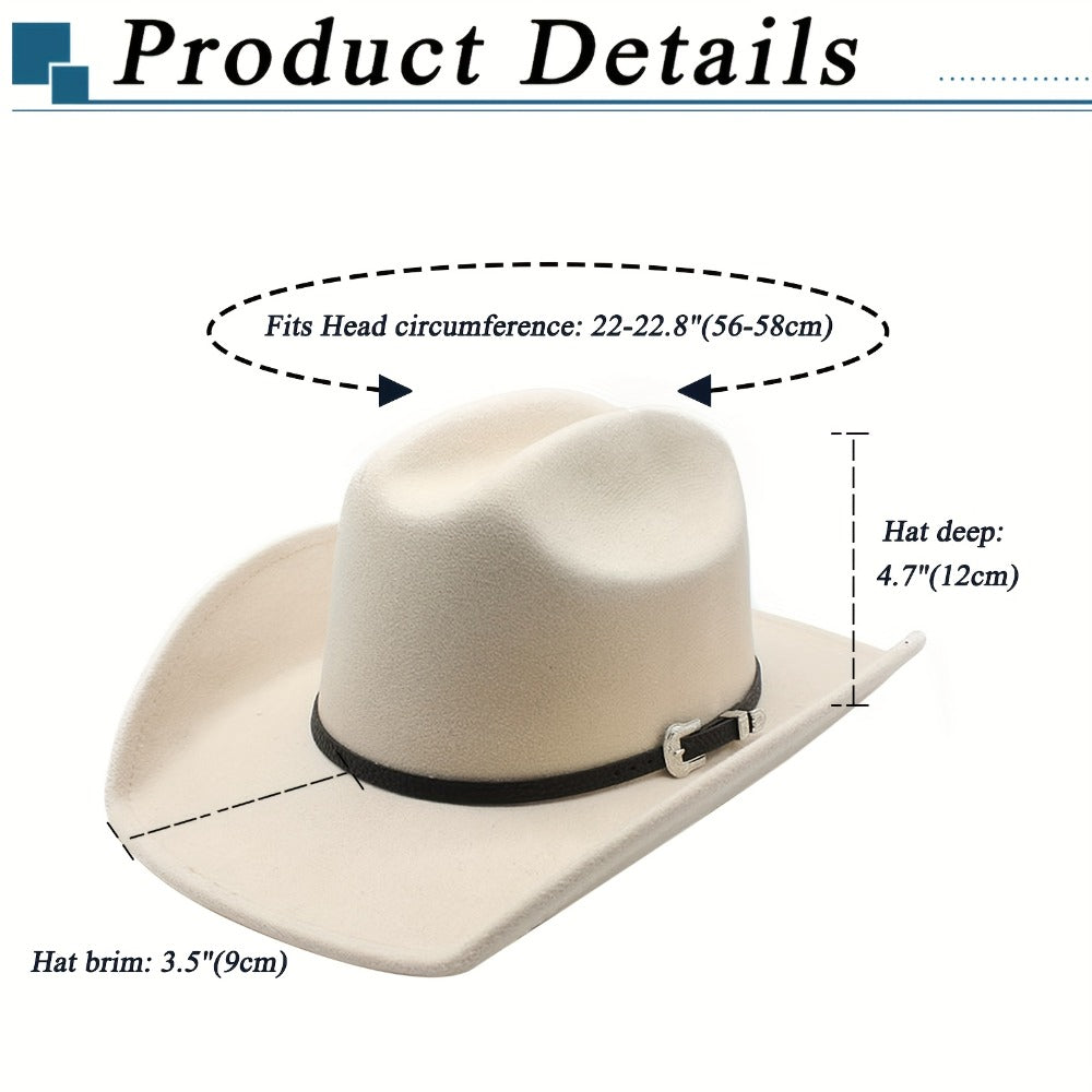 Cowboy Hat - Felt Wide Brim Western Fedora for Men Women Cowgirl Classic Outdoor Ranch - product detail view 2