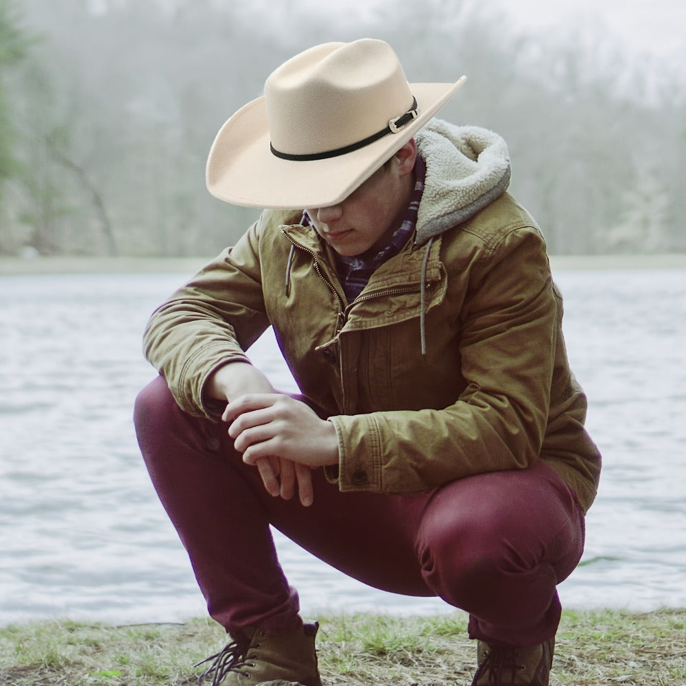 Cowboy Hat - Felt Wide Brim Western Fedora for Men Women Cowgirl Classic Outdoor Ranch - product detail view 6