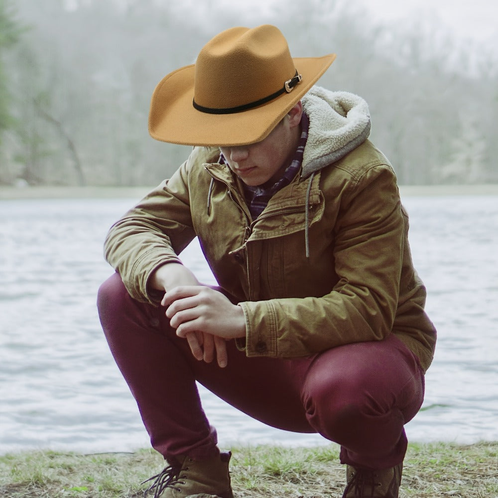 Cowboy Hat - Felt Wide Brim Western Fedora for Men Women Cowgirl Classic Outdoor Ranch - product detail view 12