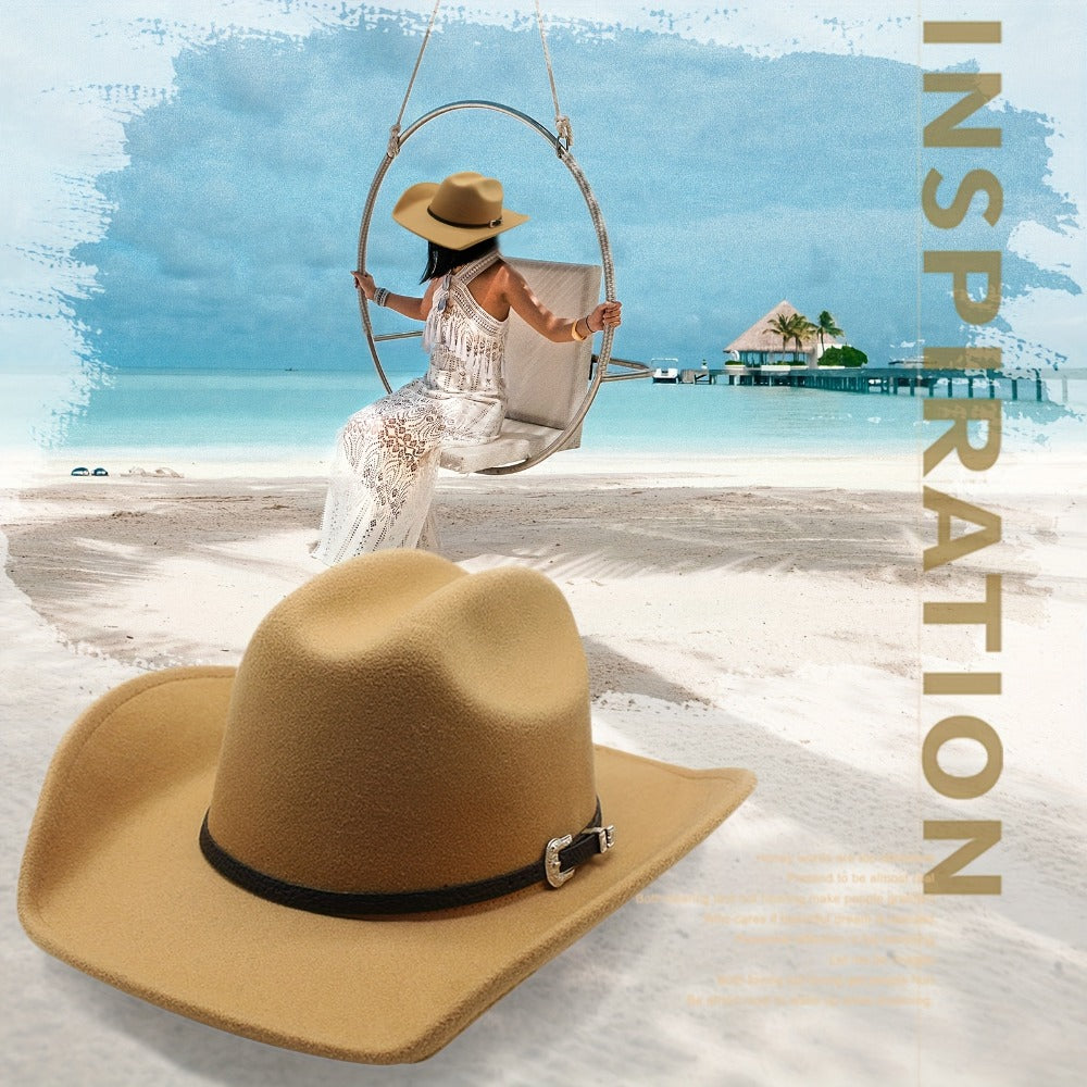Cowboy Hat - Felt Wide Brim Western Fedora for Men Women Cowgirl Classic Outdoor Ranch - product detail view 14