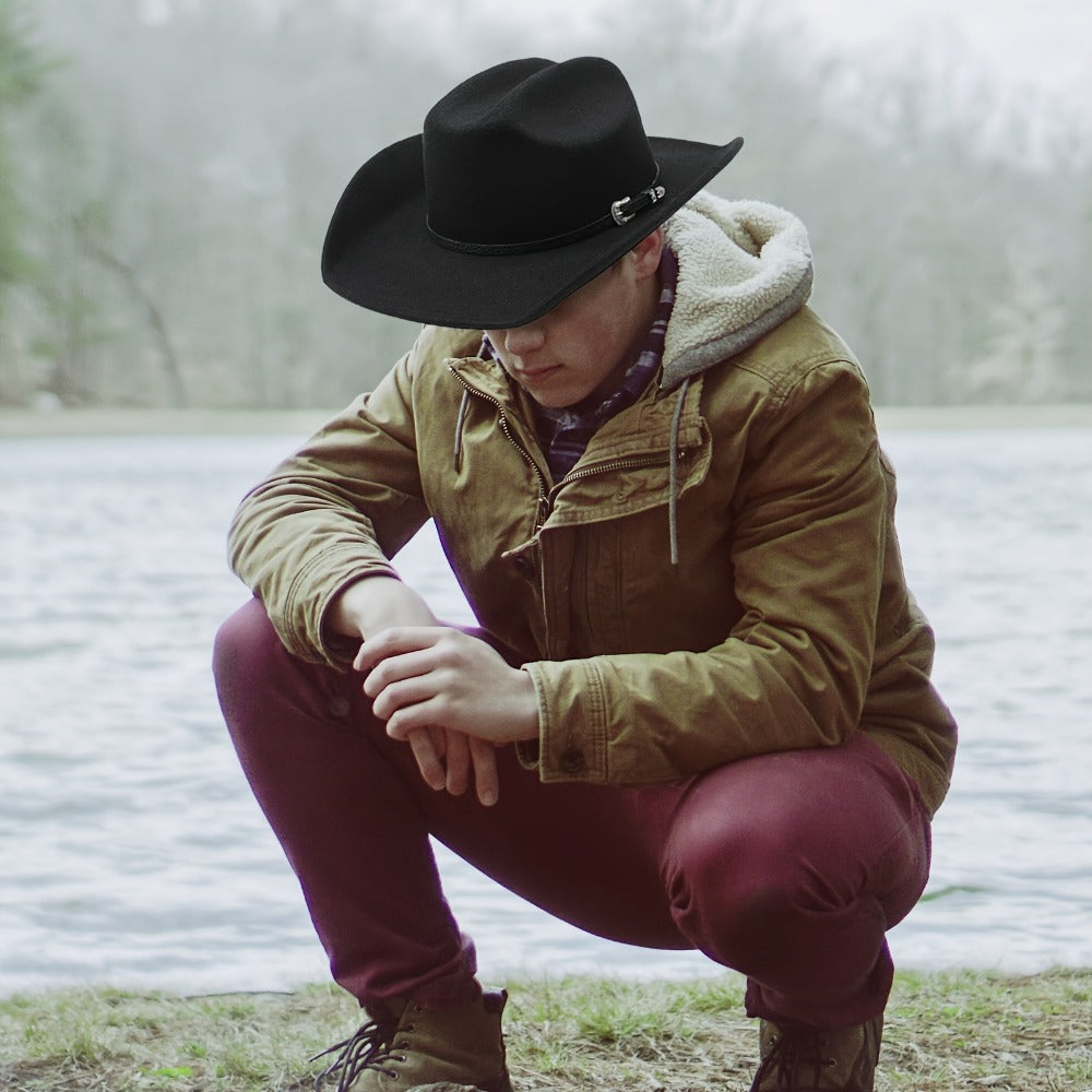 Cowboy Hat - Felt Wide Brim Western Fedora for Men Women Cowgirl Classic Outdoor Ranch - product detail view 15