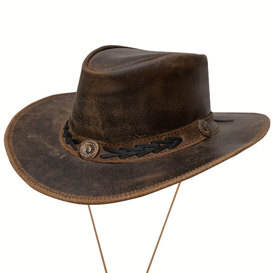 Cowboy Hat - Genuine Leather Moldable Wide Brim Australian Outback Aussie Style for Men - main product view