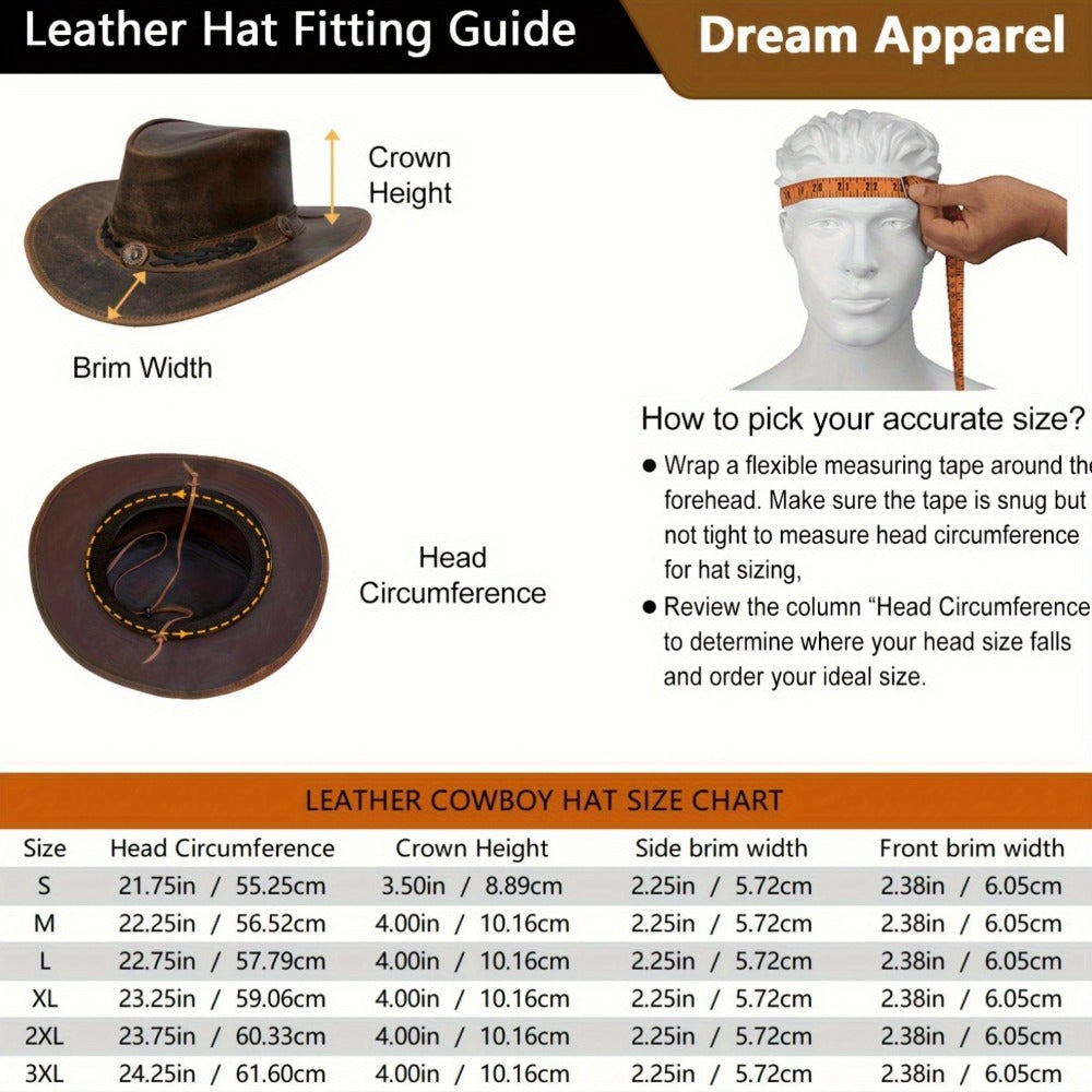 Cowboy Hat - Genuine Leather Moldable Wide Brim Australian Outback Aussie Style for Men - product detail view 2