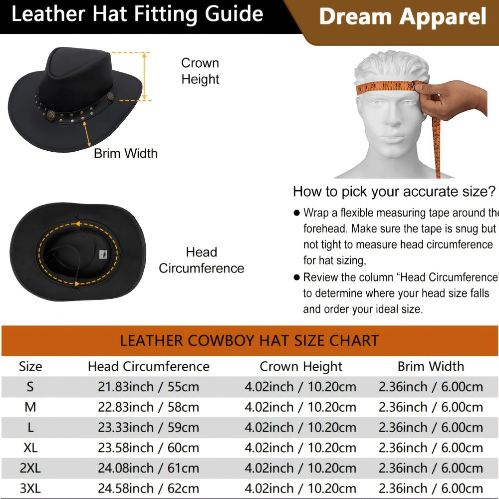 Cowboy Hat - Leather for Men Women Wide Brim Western Unisex Outdoor Ranch Rodeo Country - product detail view 2