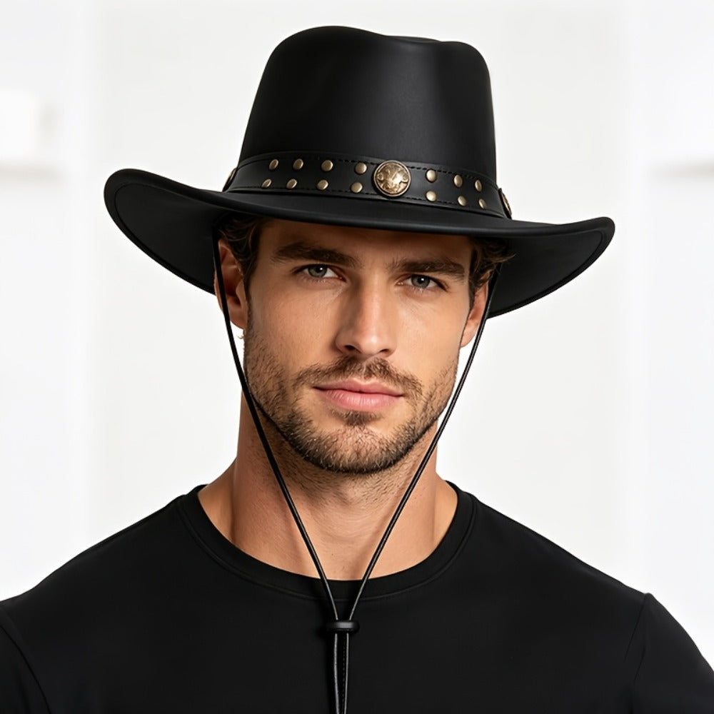 Cowboy Hat - Leather for Men Women Wide Brim Western Unisex Outdoor Ranch Rodeo Country - product detail view 4