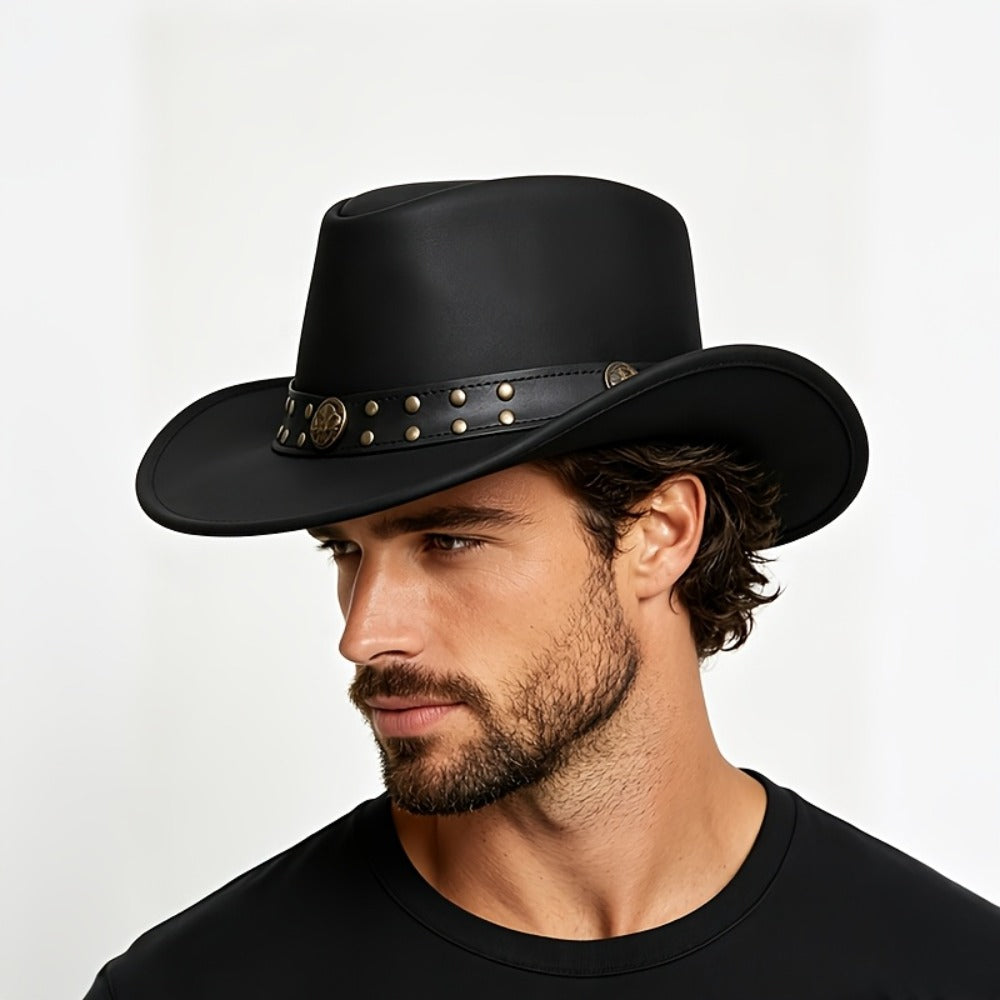 Cowboy Hat - Leather for Men Women Wide Brim Western Unisex Outdoor Ranch Rodeo Country - product detail view 7