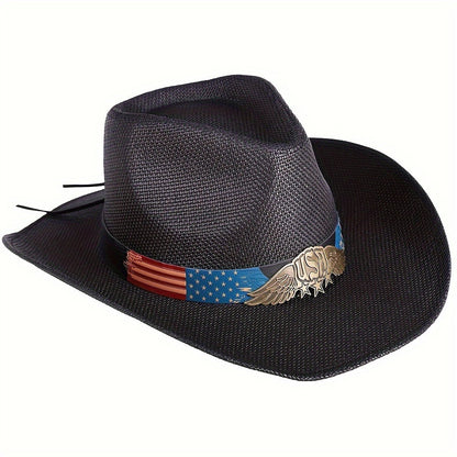 Cowboy Hat - Straw for Men & Women Wide Brim Western with Decorative Band, Breathable - product detail view 5