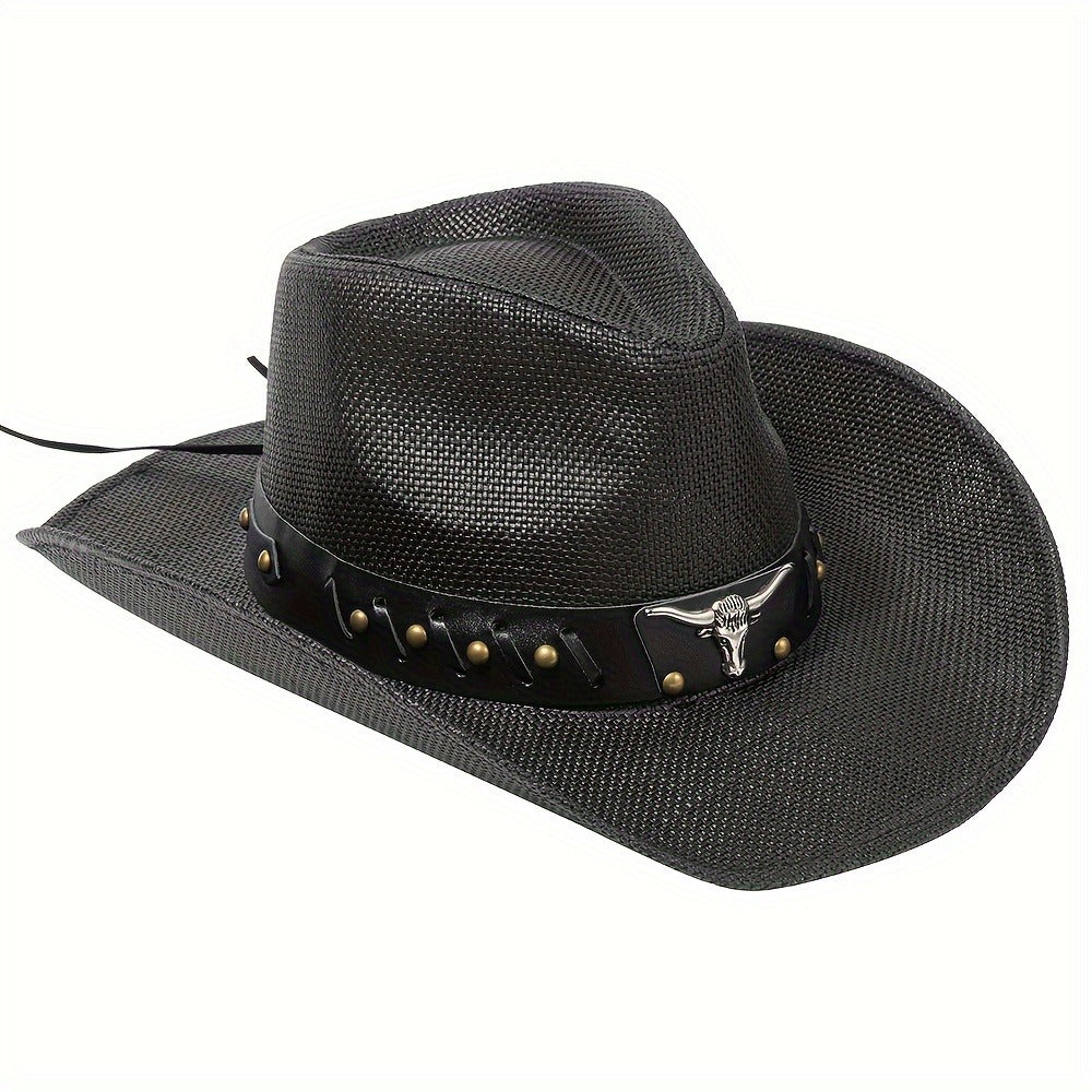 Cowboy Hat - Straw for Men & Women Wide Brim Western with Decorative Band, Breathable - product detail view 8