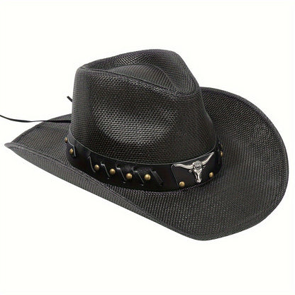 Cowboy Hat - Straw for Men & Women Wide Brim Western with Decorative Band, Breathable - product detail view 8