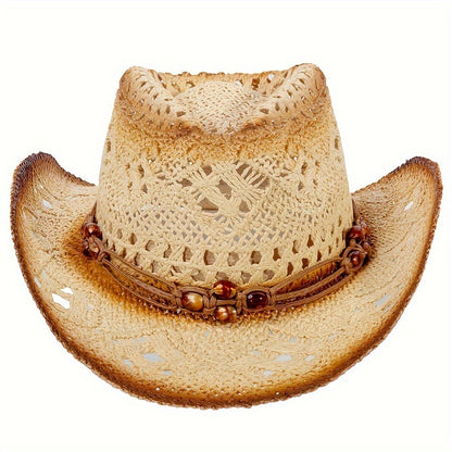 Cowboy Hat - Straw for Men & Women Wide Brim Western with Decorative Band, Breathable - product detail view 10