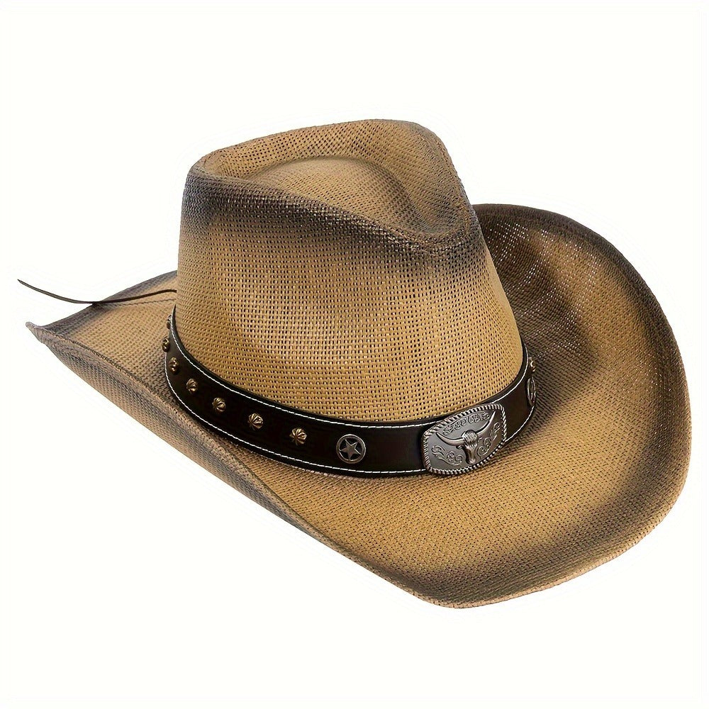 Cowboy Hat - Straw for Men & Women Wide Brim Western with Decorative Band, Breathable - product detail view 14