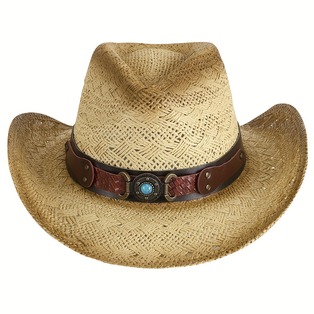 Cowboy Hat - Straw for Men & Women Wide Brim Western with Decorative Band, Breathable - product detail view 18