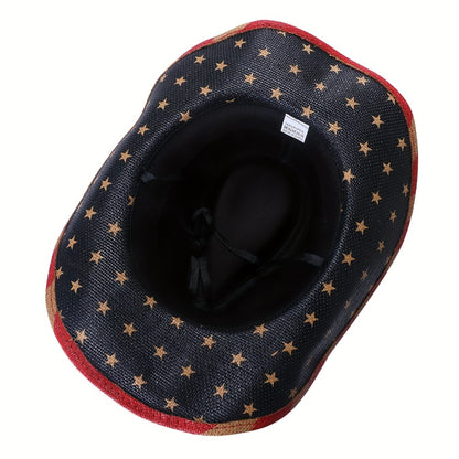 Cowboy Hat - Western American Flag Wide Curved Brim Straw Equestrian Riding Jazz - product detail view 8