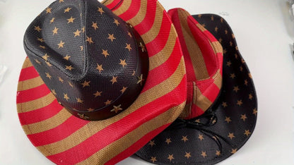 Cowboy Hat - Western American Flag Wide Curved Brim Straw Equestrian Riding Jazz - product detail view 12