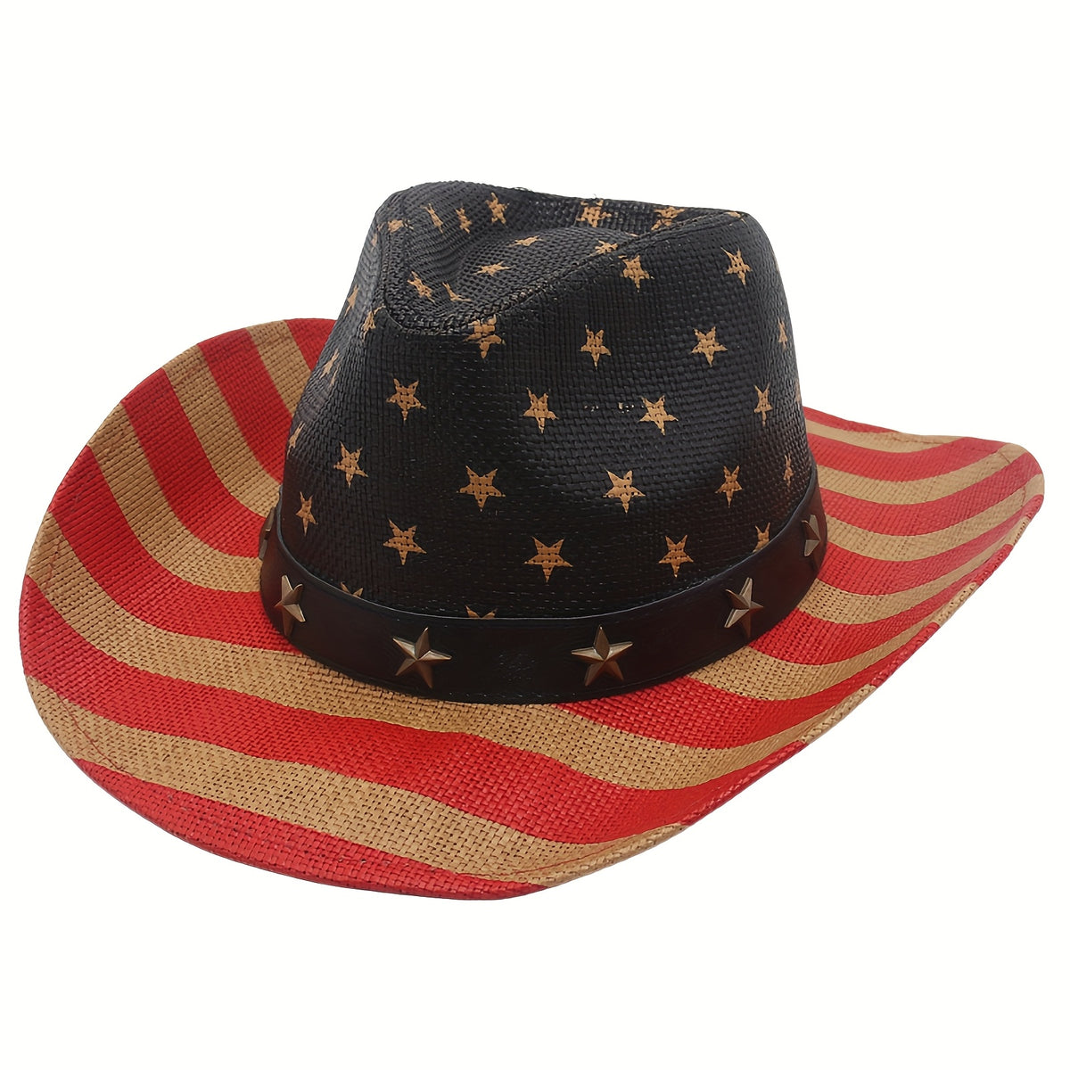 Cowboy Hat - Western American Flag Wide Curved Brim Straw Equestrian Riding Jazz - product detail view 13