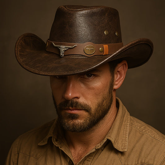 Cowboy Hat - Western for Men Wide Brim Faux Leather for Summer Outdoor Parties Rodeo - main product view