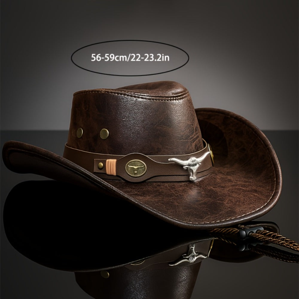 Cowboy Hat - Western for Men Wide Brim Faux Leather for Summer Outdoor Parties Rodeo - product detail view 4