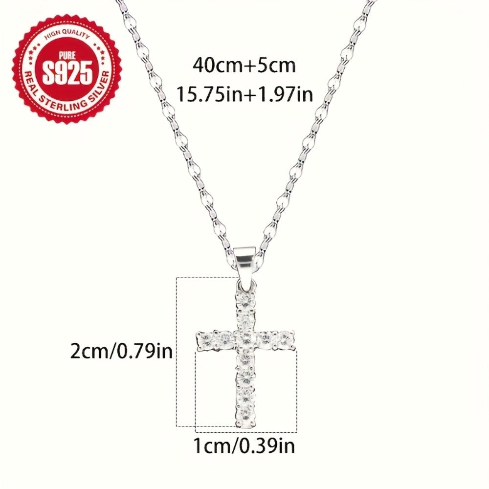 Cross Necklace - 925 Sterling Silver Layered Set 3pcs for Women | CZ Heart Lip Pendant - product detail view 5