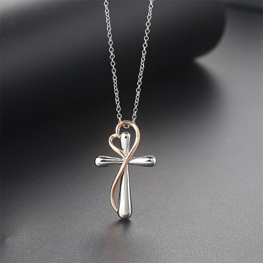 Cross Necklace - 925 Sterling Silver Pendant for Women Love Heart Religious Charm Jewelry - main product view
