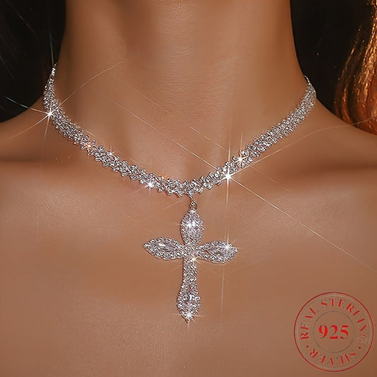 Cross Necklace - 925 Sterling Silver Pendant for Women - Luxury Sparkling Zirconia Charm - main product view