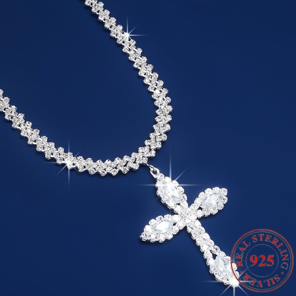 Cross Necklace - 925 Sterling Silver Pendant for Women - Luxury Sparkling Zirconia Charm - product detail view 2