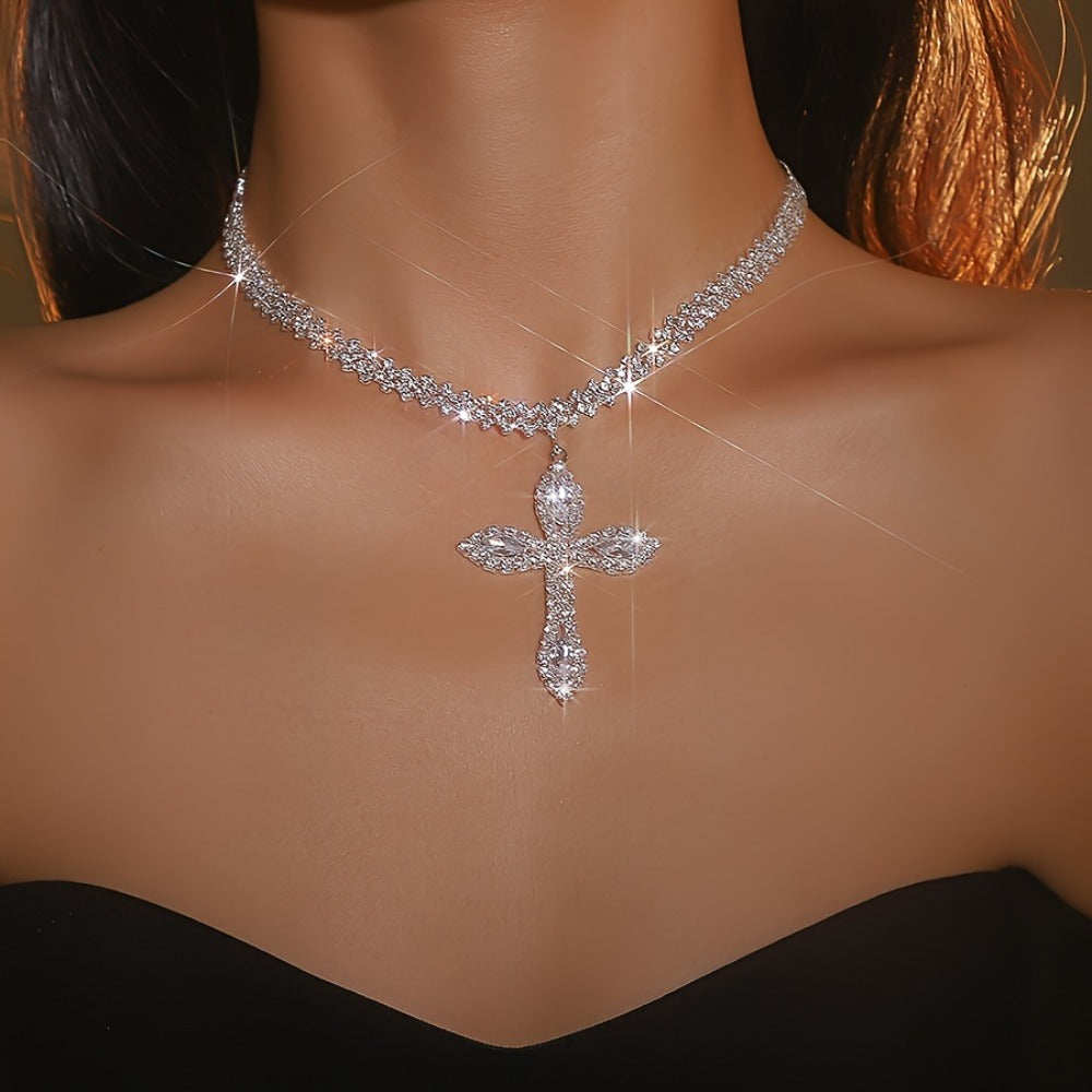 Cross Necklace - 925 Sterling Silver Pendant for Women - Luxury Sparkling Zirconia Charm - product detail view 3