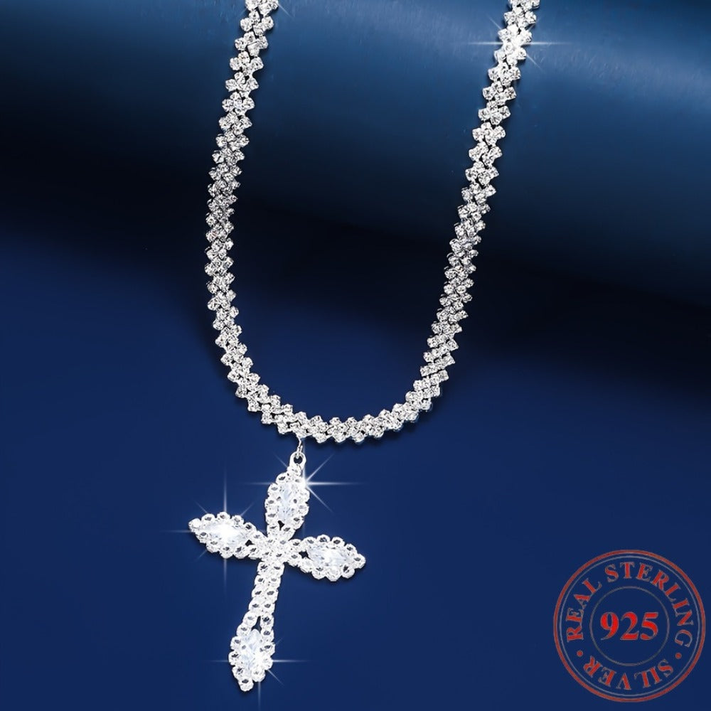 Cross Necklace - 925 Sterling Silver Pendant for Women - Luxury Sparkling Zirconia Charm - product detail view 4
