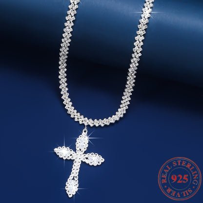Cross Necklace - 925 Sterling Silver Pendant for Women - Luxury Sparkling Zirconia Charm - product detail view 4