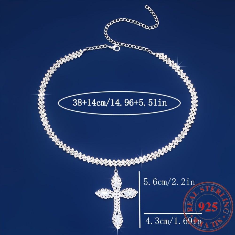 Cross Necklace - 925 Sterling Silver Pendant for Women - Luxury Sparkling Zirconia Charm - product detail view 5