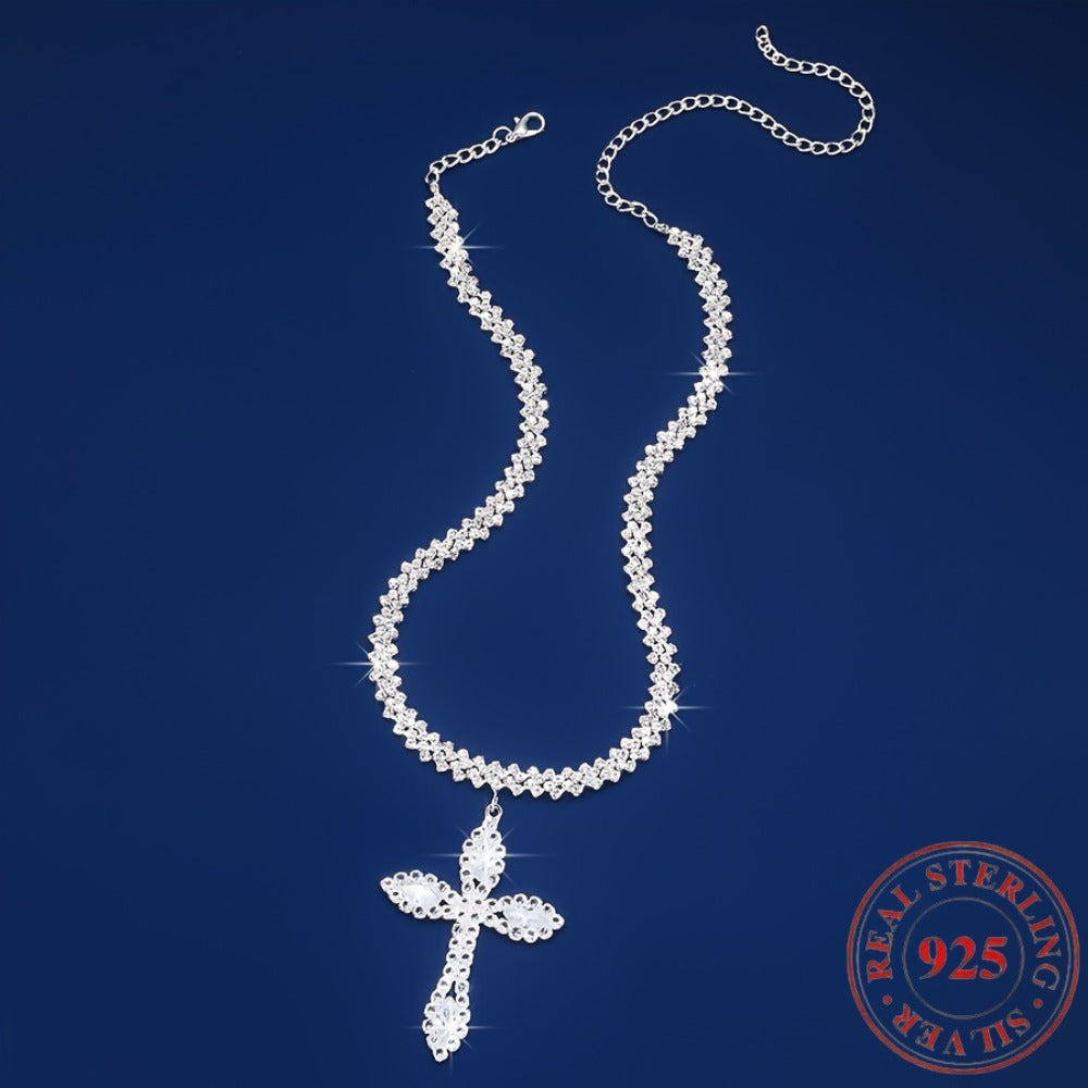 Cross Necklace - 925 Sterling Silver Pendant for Women - Luxury Sparkling Zirconia Charm - product detail view 6