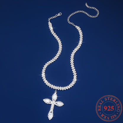Cross Necklace - 925 Sterling Silver Pendant for Women - Luxury Sparkling Zirconia Charm - product detail view 6