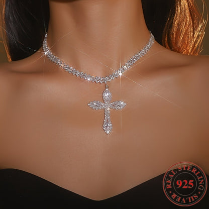 Cross Necklace - 925 Sterling Silver Pendant for Women - Luxury Sparkling Zirconia Charm - product detail view 7