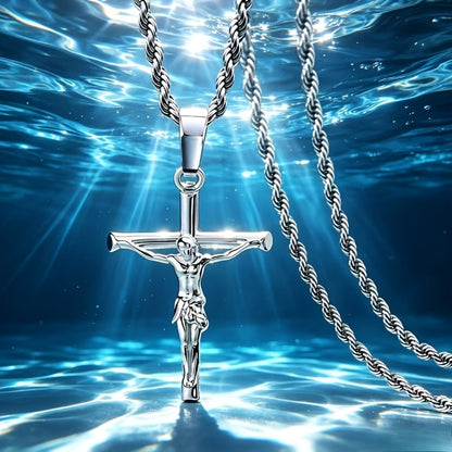 Cross Necklace - for Women Men 925 Sterling Silver Tone Exquisite Pendant Chain Unisex - product detail view 2