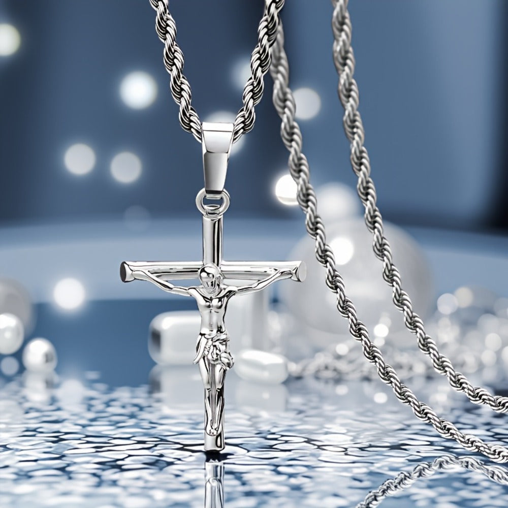 Cross Necklace - for Women Men 925 Sterling Silver Tone Exquisite Pendant Chain Unisex - product detail view 9