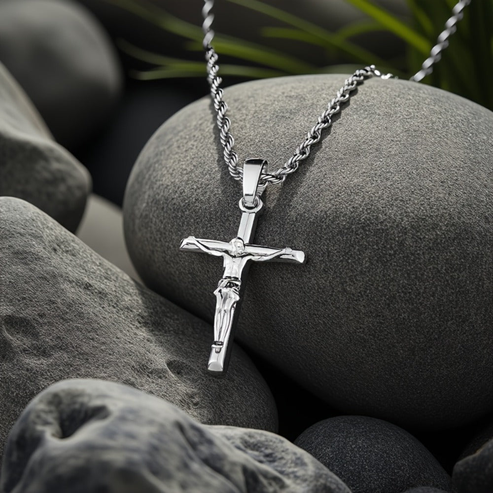 Cross Necklace - for Women Men 925 Sterling Silver Tone Exquisite Pendant Chain Unisex - product detail view 10