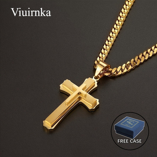 Cross Necklace - Hip Hop Gold Plated Pendant Men Women Unisex Religious Symbol Chain with - main product view
