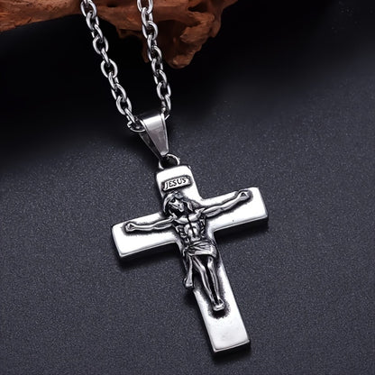 Cross Necklace - Jesus for Men - Vintage Thorn Crown Pendant Christian Religious Jewelry - product detail view 6